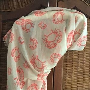 Scarf  lightest: Cream with Coral Crab Print